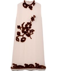 Prada - Silk Shearling-Appliqué Midi Dress - Lyst