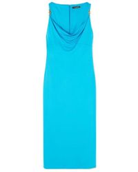 Versace - Logo Plaque Cowl-Neck Midi Dress - Lyst