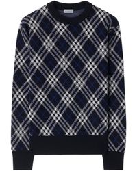 Burberry - Checked Knitted Crewneck Jumper - Lyst