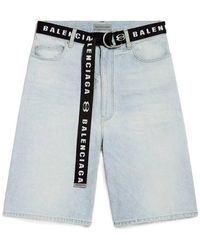 Balenciaga - Logo-Belt Denim Shorts - Lyst