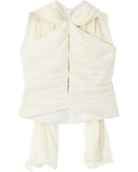 Posse - Solene Scarf-Detailed Ruched Chiffon Halterneck Top - Lyst