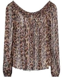 Isabel Marant - Leopard Print Off-Shoulder Chiffon Long-Sleeve Top - Lyst