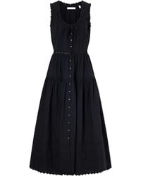 Doen - Pintucked Embroidered Organic Cotton Midi Dress - Lyst