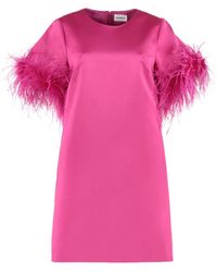 P.A.R.O.S.H. - Feather-Trim Satin Dress - Lyst