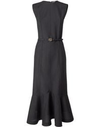 Fendi - Peplum-Hem Belted Sleeveless Midi Dress - Lyst