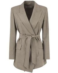 Max Mara - Check-Pattern Belted Jacket - Lyst