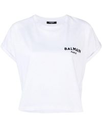 Balmain - Logo-Print Cropped Cotton T-Shirt - Lyst