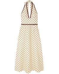 Posse - Bowie Polka-Dot Linen And Cotton-Blend Halterneck Midi Dress - Lyst