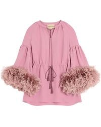 Valentino - Cady Couture V-Neck Feather-Trim Dress - Lyst