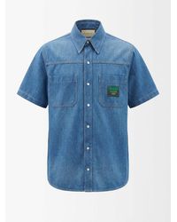 Gucci - Logo Patch Short-Sleeved Denim Shirt - Lyst