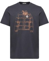 Moncler - Down Jacket Print Cotton T-Shirt - Lyst