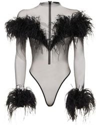 Mugler - Feathered Long-Sleeve Jumpsuit - Lyst