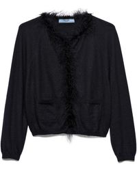 Prada - Cashmere Feather-Trim Cropped Cardigan - Lyst