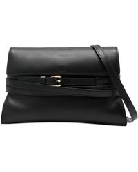 Moschino - Logo Embossed Buckled Shoulder Bag - Lyst