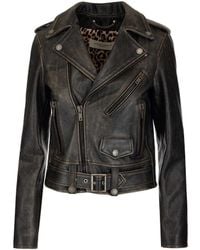 Golden Goose - Cracked Effect Leather Biker Jacket - Lyst
