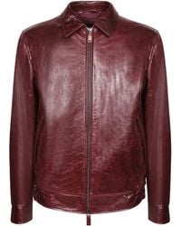 Emporio Armani - Long-Sleeve Leather Jacket - Lyst