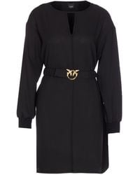 Pinko - Mini Dress With Belted Waist And Keyhole - Lyst