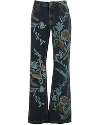 Etro - Flared Jeans With Daffodil Print - Lyst