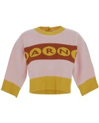 Marni - Logo-Intarsia Cropped Jumper - Lyst