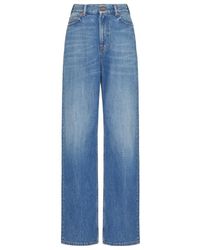 Valentino - Logo Patch Wide Leg Jeans - Lyst