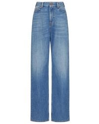 Valentino - Logo Patch Wide Leg Jeans - Lyst