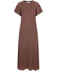 Brunello Cucinelli - Metallic Ribbed-Knit Midi Dress - Lyst