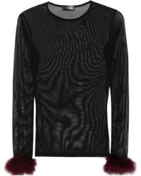 Mugler - Mesh-Panel Feather-Cuff Top - Lyst