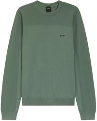 BOSS - Crew Neck Long-Sleeve Knit Top - Lyst