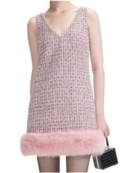 Self-Portrait - Boucle Fur Hem Mini Dress - Lyst