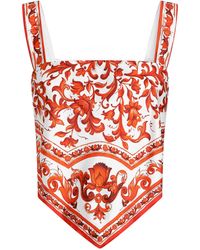 Dolce & Gabbana - Majolica-Print Silk Twill Bustier Top - Lyst