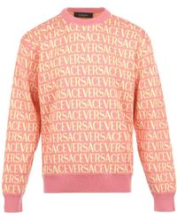 Versace - Long-Sleeved Sweater With Round Neck Logo - Lyst