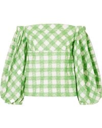 Rosie Assoulin - Off-The-Shoulder Checked Cotton Blouse - Lyst