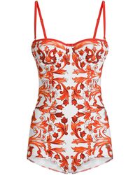 Dolce & Gabbana - Majolica-Print One-Piece Swimsuit - Lyst