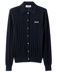 Miu Miu - Button-Up Knitted Polo Cardigan - Lyst