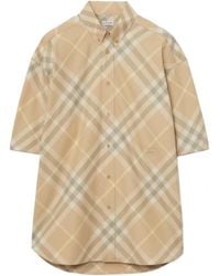 Burberry - Checkered Straight Hem Button-Down Shirt - Lyst