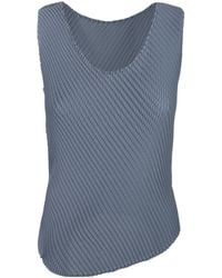 Issey Miyake - Pleated Wide V-Neck Top - Lyst