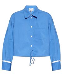 Ganni - Lace Trim Drawstring Shirt - Lyst