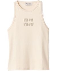Miu Miu - Ribbed Knit Tank Top With Embroidered Logo - Lyst