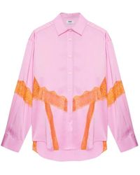 MSGM - Lace Panel Button-Up Shirt - Lyst
