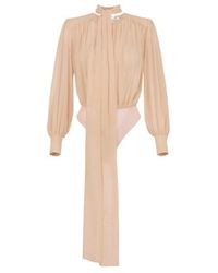 Elisabetta Franchi - Silk Georgette Sash-Detail Bodysuit - Lyst