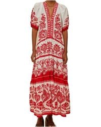 FARM Rio - Floral-Pattern Puff-Sleeve Midi Dress - Lyst