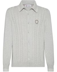 Brunello Cucinelli - Cotton Cable Knit Shirt With Logo - Lyst
