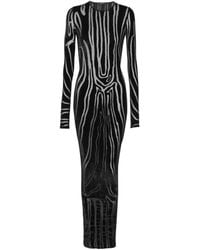 Balmain - Velvet Zebra-Print Long-Sleeve Open-Back Midi Dress - Lyst