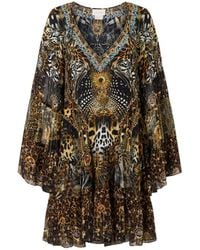 CAMILLA - Embellished Animal-Print Silk Crepe De Chine Mini Dress - Lyst