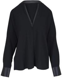 Vince - Faux Leather-Trim Dolman-Sleeved Blouse - Lyst