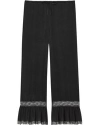 Saint Laurent - Lace-Trim Silk Straight-Leg Trousers - Lyst