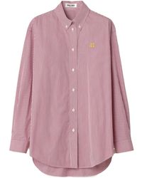 Miu Miu - Logo-Embroidered Striped Shirt - Lyst