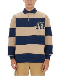 MSGM - Logo-Patch Striped Long Sleeved Polo Sweatshirt - Lyst