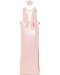 Rodarte - Floral-Appliquéd Ruffled Sequined Mesh Halterneck Gown - Lyst