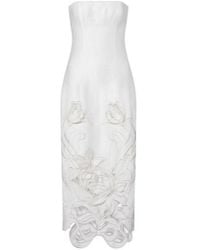 Leo - Rayna Floral-Appliqué Linen-Blend Bustier Gown - Lyst